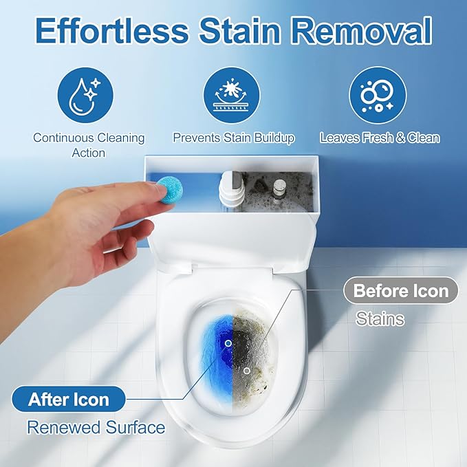 Toilet Bowl Cleaner Tablets Blue Toilet Tank Cleaners, Septic-Safe Hard Water Stain Remove, Odor Remover Bathroom& Effervescent Stain， Automatic Toilet Cleaning & Deodorizer，50 Count Automatic—good50