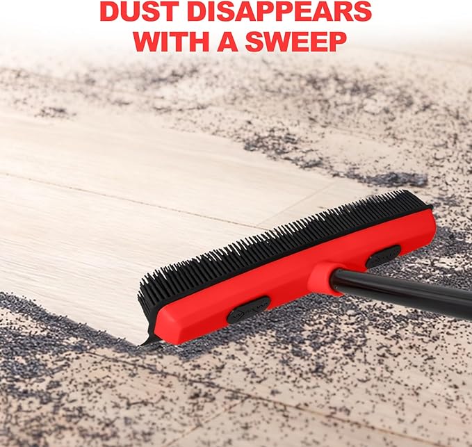 Rubber Broom for Pet Hair Removal with Squeegee, 49Inch Long Iron Handle Design, Portable Lint Remover Brush, Suitable for Carpets, Hardwood Floors and Tile Cleaning.