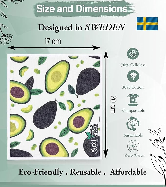 10 PCS Fruit Print Swedish Dishcloths for Kitchen 100% Biodegradabl, Reusable Cellulose Sponge Cloth, Ultra Absorbent, Eco Friendly Cleaning Towels | Dishcloths for Washing Dishes & General Cleaning