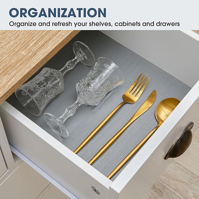 Drawer and Shelf Liner, Non-Slip Kitchen Cabinet Liners Non-Adhesive Thick Strong Grip Waterproof Washable Mats Protect Dresser Shelves Cupboard Bathroom Cabinets, Pure Gray, 18 in X 20 FT