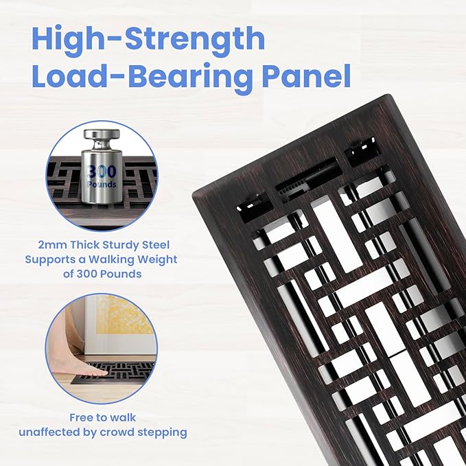 4x10 Inches Heavy Duty Walkable Floor Register Easy Adjust Air Supply Lever Floor Vents - Seattle Design - Vent Cover for Home Floor - Oil Rubbed Bronze
