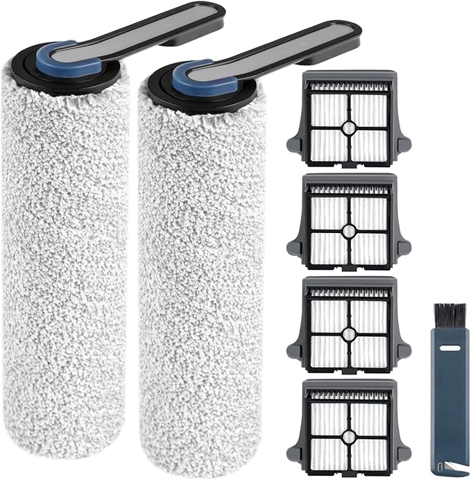 keluke Roller Brush and Filters Replacement Compatible with Tineco iFLOOR 5 Breeze Cordless Vacuum Cleaner,Replacement Parts Include 2 Brush Rollers, 4 Vac Filters