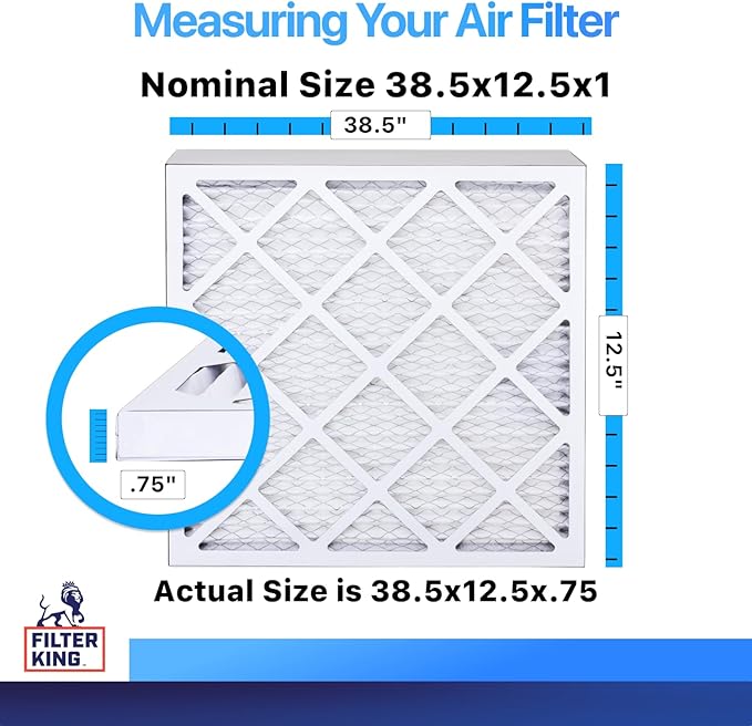 Filter King 38.5x12.5x1 Air Filter | 4-PACK | MERV 8 HVAC Pleated A/C Furnace Filters | MADE IN USA | Actual Size: 38.5 x 12.5 x .75"