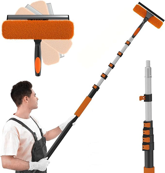 30FT Reach 2-in-1 Window Squeegee, Professional Window Washing Kit with 5-24FT Extension Pole for Home, Indoor Outdoor Squeegee with Rotatable Head for High Windows