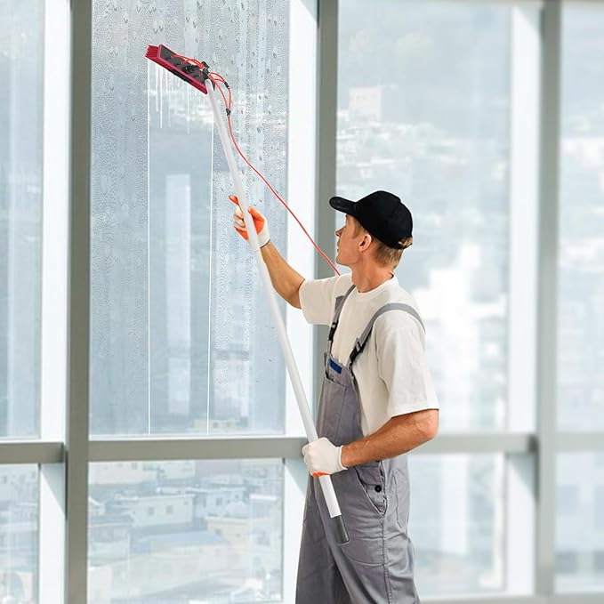 Professional Window Squeegee, 2-in-1 Window Cleaner, Glass Washing Kit, Window Cleaning Tool with Long Handle, Window Cleaning Pole for High Indoor, Outdoor Glass