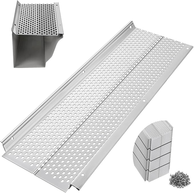 Gutter Guard, 5 inch Aluminum Gutter Guards, 40Pack-160ft, DIY Leaf Guards Protection for Gutters, 5" Rain Gutter Screen for Downspouts & Roof, Prevents Clogs & Debris, with Screws