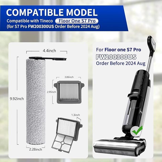 Only Floor One S7 Pro【for S7 Pro Order Before 2024 Aug】 Replacement Roller Brushes & Filters Compatible with Tineco Floor One S7 Pro Cordless Vacuum Cleaner