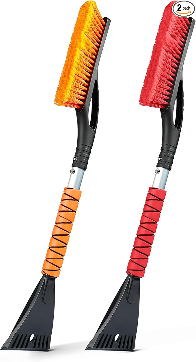 EcoNour 27" Car Snow Brush and Ice Scraper (2 Pack) | Aluminum Snow Scraper for Cars with Ergonomic Foam Grip | Scratch-Free Windshield Ice Scraper and Snow Remover for Cars and SUVs