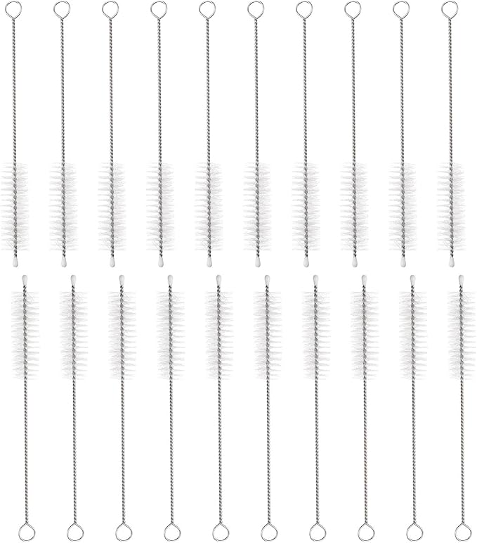 HARFINGTON Straw Cleaner Brush Set, 6 Inch Length 304 Stainless Steel and Nylon Bristles for Water Bottle Silicone Straw Sippy Cup Pipes, White (15mm OD, 20-Piece-Set)
