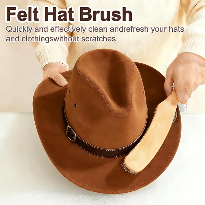 Cowboy Hat Brush,Felt Hat Brush,Lint Brush Cleaner Horse Hair Cowboy Cleaning Kit with Storage Bag,Hat Cleaner Removes Dust Fuzz and Lint for Shoes Hats,Clothes,Baseball Caps