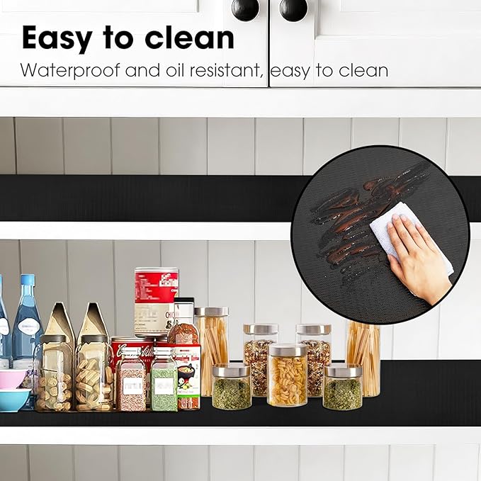 Drawer and Shelf Liner, Non-Slip Kitchen Cabinet Liners Non-Adhesive Thick Strong Grip Waterproof Washable Mats Protect Dresser Shelves Cupboard Bathroom Cabinets, Black, 18 in X 30 FT