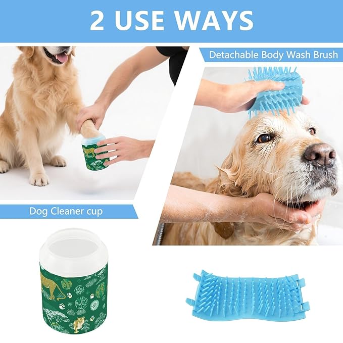 Dog Paw Cleaner Cups for Dogs Pet Foot Washer Paw Scrubber for Medium Small Large Dogs Cats Cleaning Cup Green Lions Leopards Savanna