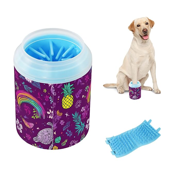 Dog Paw Cleaner Cups for Dogs Pet Foot Washer Paw Scrubber for Medium Small Large Dogs Cats Cleaning Cup Purple Turtles Pineapple Rainbow