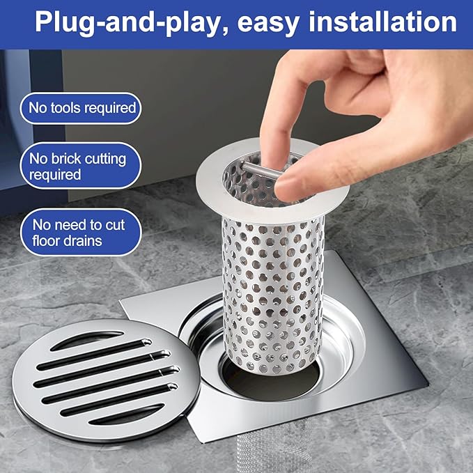 2" Commercial Floor Drain Strainer, 6'' High, Thick Perforated 316 Stainless Steel and Finely Polished Drain Basket for Restaurant/Factory/Kitchen