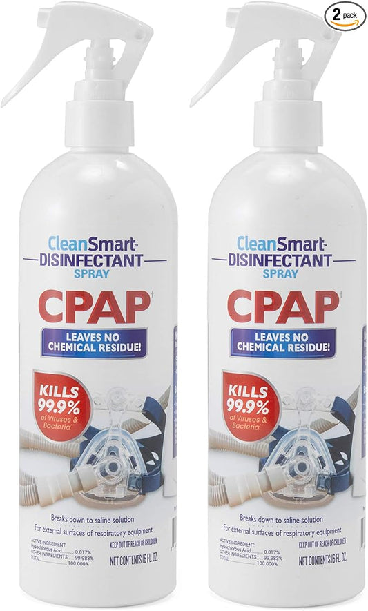 CleanSmart CPAP Disinfectant Spray, Kills 99.9% of Bacteria and Viruses on CPAP Equipment, No Residue, 16 oz (Pack of 2)