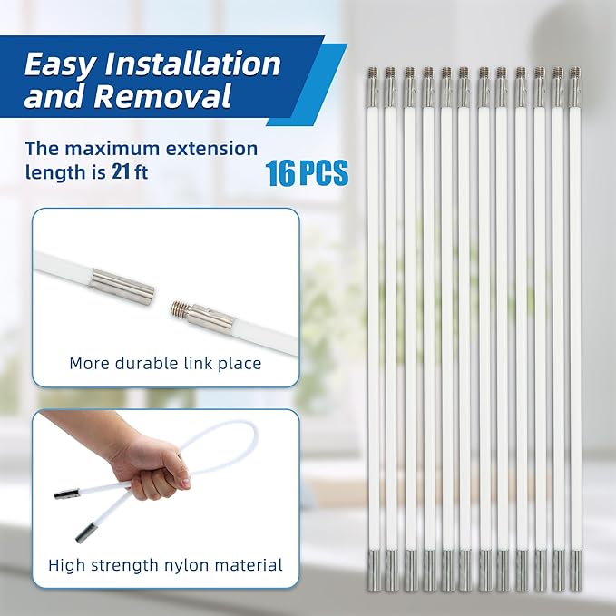 21FT Chimney Brush Kit, Multi-Purpose Dryer Vent Cleaning Brush Kit with 4" Brush Head, Professional Lint Cleaning Accessories for Chimneys, Ducts, Dryers, Crevices