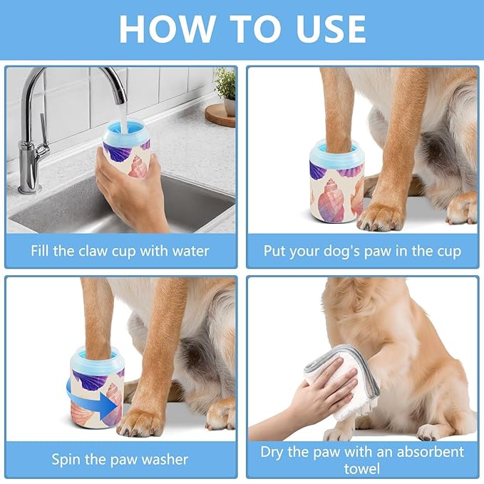 Dog Paw Cleaner Cups for Dogs Pets Foot Washer Paw Scrubber for Medium Small Dogs Cats Cleaning Cup Beach Seashells