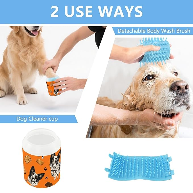 Dog Paw Cleaner Cups for Dogs Pet Foot Washer Paw Scrubber for Medium Small Large Dogs Cats Cleaning Cup Orange Dogs Dog Treats Paw Prints