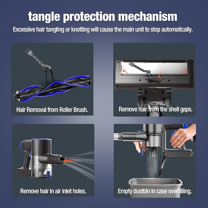 Cordless Vacuum Cleaner, Upgraded 40Kpa Stick Vacuum Cleaners for Home, 8 in 1 Lightweight with Self-Standing, 1.5L Dust Cup & Anti-tangle, Rechargeable Vacuum for Hard Floors Carpets Pet Hair