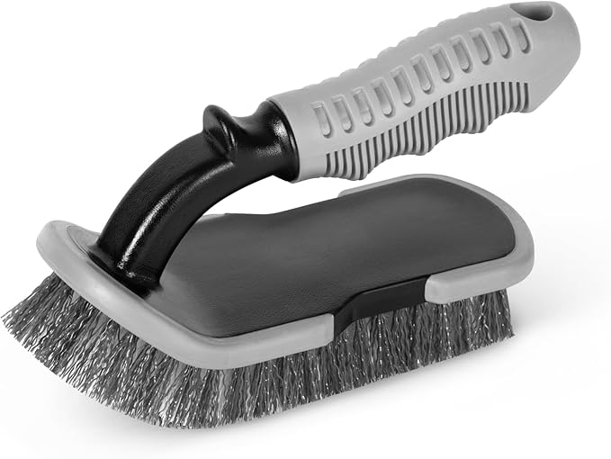 DecorRack 2 Pack Cleaning Brush, Heavy-Duty Scrub Brush with Ergonomic Handle for Floors, Tiles, Bathtubs, Grout, Decks, and Outdoor Surfaces (Gray, 2 Pack)