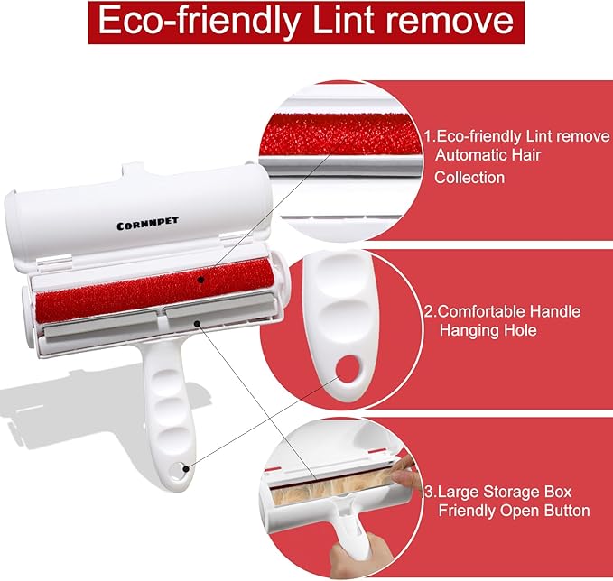 Roller Pet Hair Removal Tool – Reusable Lint Roller for Dogs & Cats – Self-Cleaning Fur Remover Brush - Portable, Multi-Surface Fur Removal Tool - Pet Hair Removal Tool for Car & Home