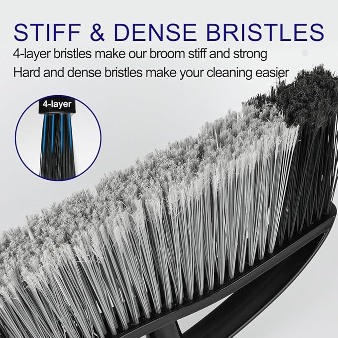 Heavy Duty Outdooor Broom - 15.7" Wide Broom with Long Adjustable Handle & Stiff Bristles for Patio, Garage, Yard, Garden (Black)