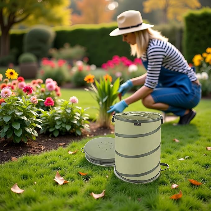 YUDI & GARDEN 45 Gallon Hard Bottom Collapsible Garden Bag, Collapsible Trash Can for Collecting Weeds or Leaf or Party and Yard Waste