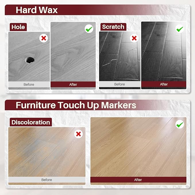 Wood Floor Repair Kit, 6 Color Hard Wax Laminate Flooring Repair Kit with Heat Pen, Vinyl Laminat Furniture Touch Up Marker Restore Scratches, Stains, Cracks, Holes for Wooded Floor,Door,Table,Cabinet