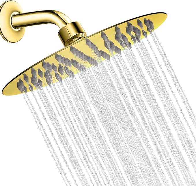 NearMoon Rain Shower Head, Ultra-Thin Design-Pressure Boosting, Awesome Some Experience, High Flow Stainless Steel Rainfall Head (8 Inch,Chrome Gold)