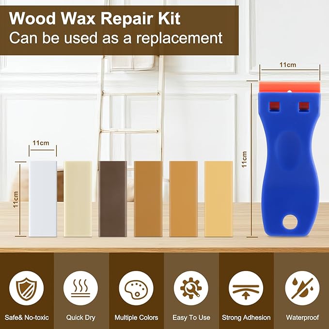 Wood Filler Sticks - 6 Colors Hardwood Floor Scratch Repair Kit, Upgrade Laminate Floor Repair Kit, vinyl wood Floor Repair Kit, Furniture Wood Crayons for Scratche Nail Holes Floors Cabinets Doors