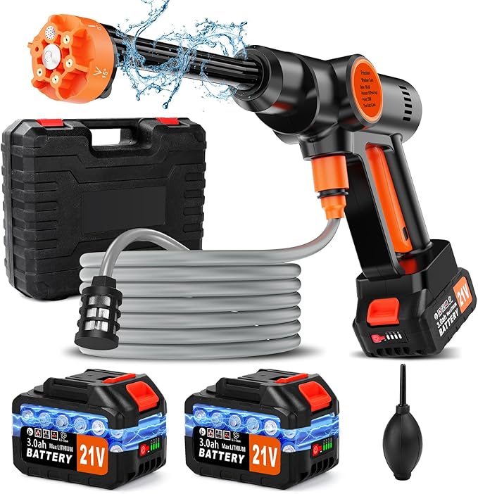 Cordless Pressure Washer Electric Battery Powered, Portable Car Pressure Washer Handheld with 6-in-1 Nozzle,17FT Drain Hose,Power Cleaner for Patio Floor Fence Deck Indoor