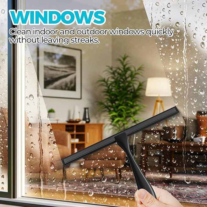 11.5-Inch All-Purpose Shower Squeegee for Shower Doors, Tile Shower Walls, Bathroom, Window, Glass and Car Windshield, Mirrors and Kitchen-Stainless Steel, Black