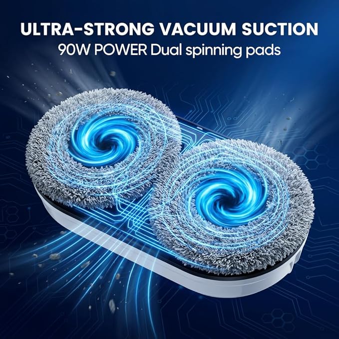 Automatic Smart Window Cleaning Robot, 90W Robot Window Cleaner with Dual Spinning Pads, AI Smart Path, Smart Spray, Remote Control, 20-Min Backup Power for Glass, Mirrors & Smooth Tile