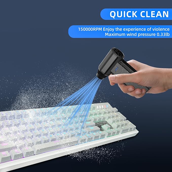 Cordless Compressed Air Duster, 150000RPM Super Power Electric Air Duster, 3-Gear Adjustable Mini Air Blower for Computer, Keyboard, Outdoor, House and Car Cleaning