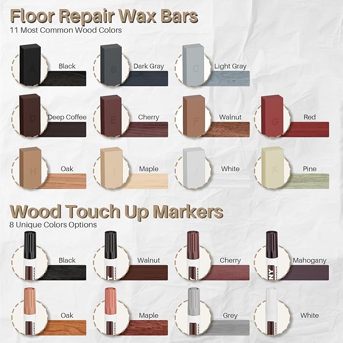 Hardwood Floor Repair Kit with Heat Pen, Laminate Vinyl Floor Repair Kit, 11 Colors Linoleum Floor Hard Wax Furniture Touch Up Marker Pen Scratches Repair Remover for Cracks,Holes,Door,Table,Cabinet
