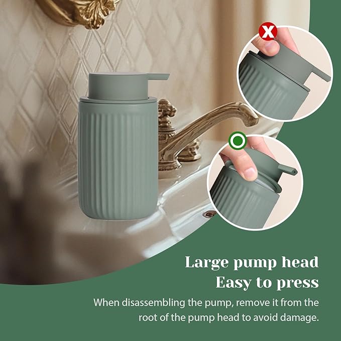 INGOFIN Ceramic Lotion Dispenser - 12oz Refillable Hand Soap Dispenser Bathroom, Modern Liquid Soap Dispenser with Pump, Dish Dispenser for Kitchen, Sage Green