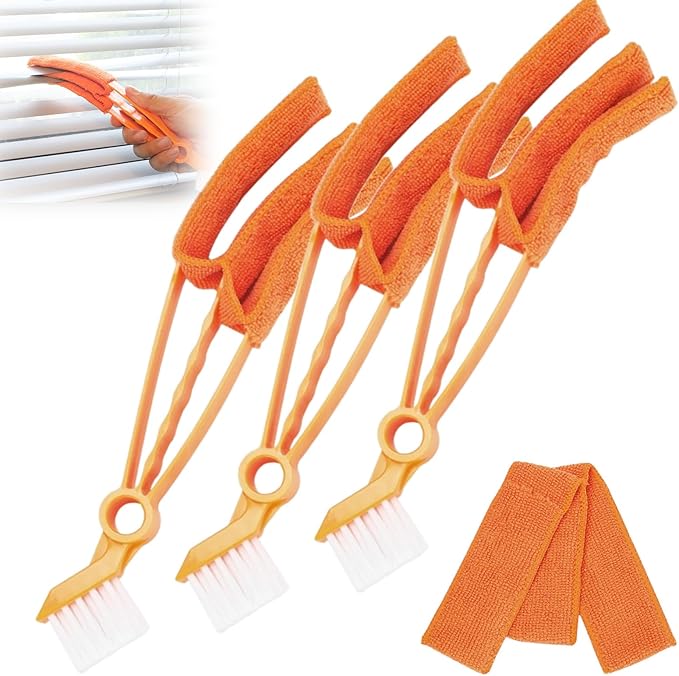 Removable Window Blind Cleaner, 2026 New Duster Brush with Microfiber Sleeves, Blind Cleaner Tools for Blinds Air Conditioner Keyboard Fan Dust (Orange, 3PCS)