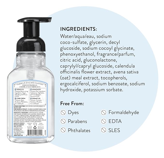 J.R. Watkins Foaming Hand Soap with Pump Dispenser, Moisturizing Foam Hand Wash, Alcohol-Free, Cruelty-Free, brise marine, 9 fl oz, 3 Pack
