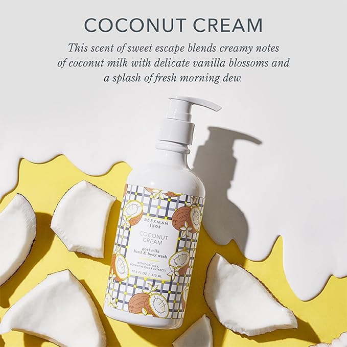 Beekman 1802 Goat Milk Hand Wash – Coconut Cream – Scented – 12.5 fl oz – Moisturizing & Gentle – Good for Sensitive Skin – Ready for Use, Pump Inserted