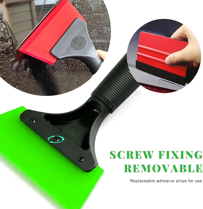 4 PCS Window Tint Kit Tools, Professional Vinyl Wrap Kit with Plastic Squeegee & Felt Squeegee, Universal Privacy Film Installation Tint Tools for Vehicle Glass Home (Red+Green)