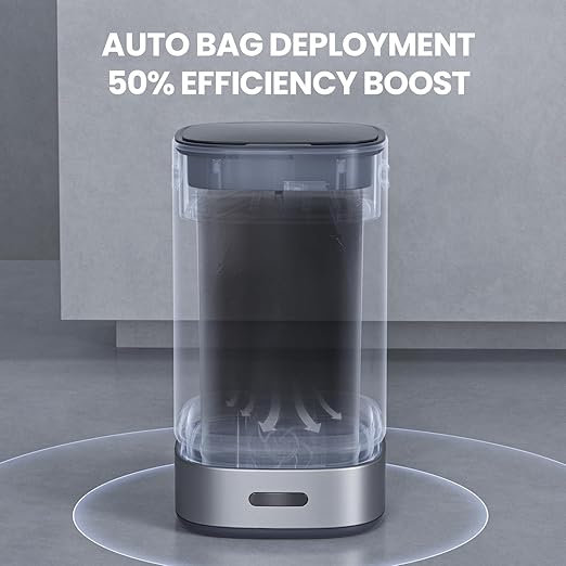 ELPHECO Self-Bagging Automatic Trash Can Stainless Steel 4 Gallon Sensor Trash Bin, Self-Sealing Dustbin, 15 Liter Garbage Can, Large Touchless Metal Trash Can for Home, Hotel, Office, Silver
