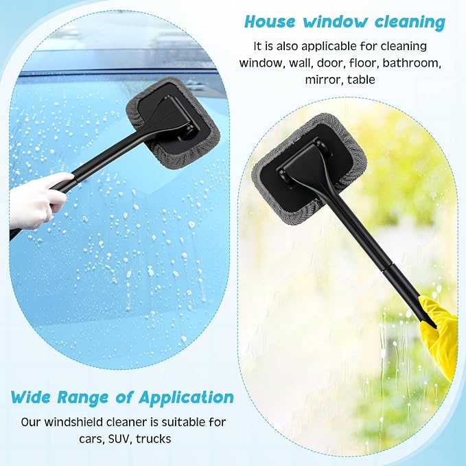 8 Pcs Car Windshield Cleaner Tool Kit with Removable Handle, Microfiber Towel Pads, Brush, Empty Spray Bottle for Auto Glass Wiper Suvs Rvs & Home Windows(Grey)