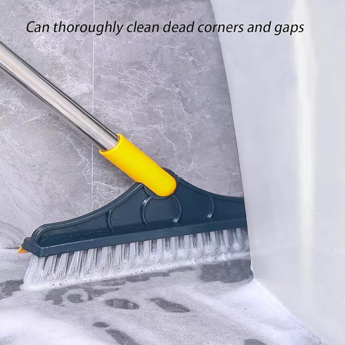 2-in-1 Floor Brush Scrubber with Long Handle Grouting Brush, New Upgraded Scraper, Hard Bristle Cleaning and scrubbing Brush with 120 ° Rotating Ceramic Tile Brush (Three in one Floor Brush)