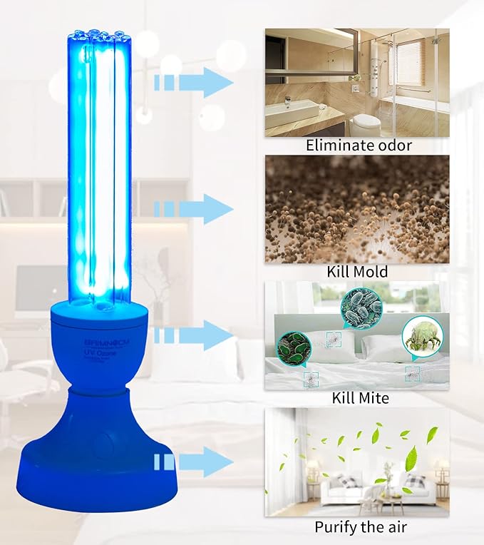 BAIMNOCM 50 Watt UV Light Sanitizer, UVC Germicidal Lamp with E26 Base and Remote Control, Home Disinfection Device UV Light Bulb for Basement/Bedroom/Kitchen, 2x25W Ultraviolet Light Lamp