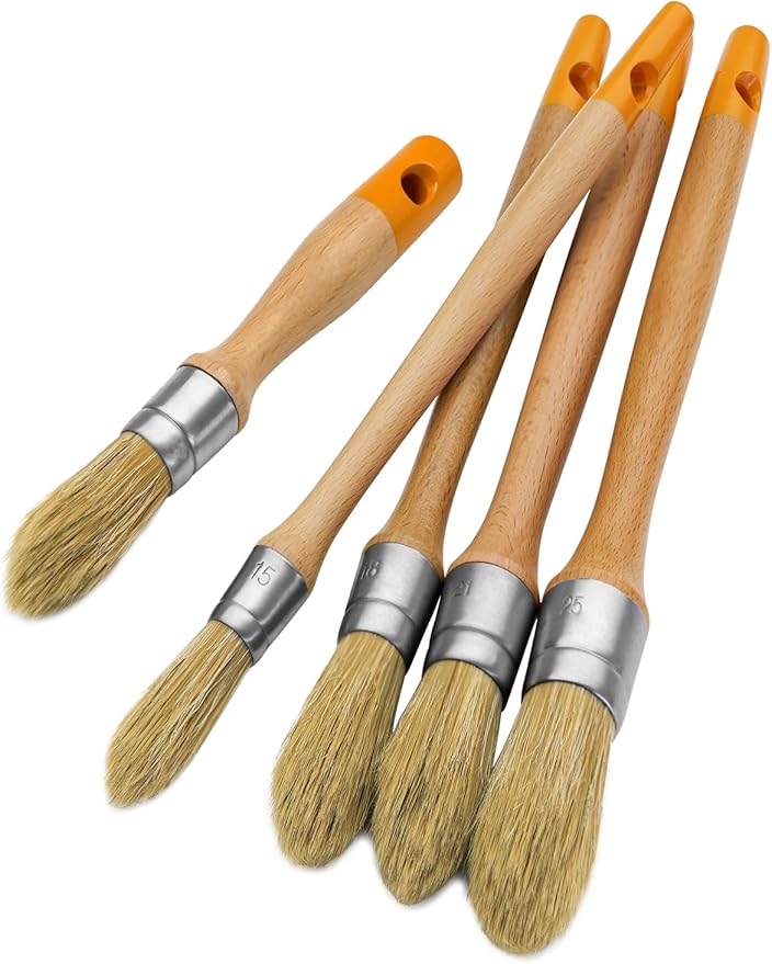 ROLLINGDOG Trim Paint Brushes - 5PC Round Trim Brushes,Long Handle Paint Brush Set for Windows,Walls,Doors(15mm,18mm,21mm,25mm),18mm Stubby