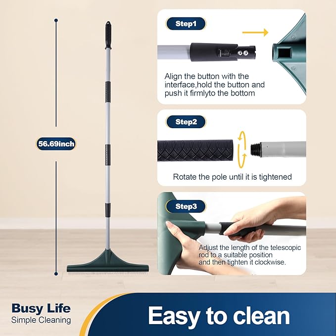 Yocada Artificial Turf Rake Grass Brush Broom Carpet Lawn Leaf Rake Cleaner Broom Telescopic Iron Pole for Yard Cleaning and Pet Hair Removal 56.69"