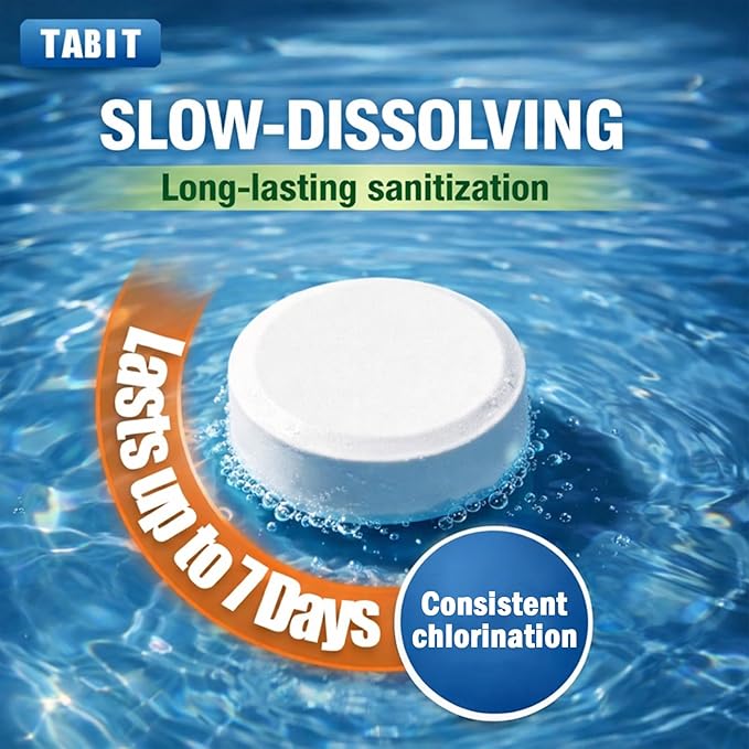 Chlorine Tablets 3 inch 40 Pounds, TABIT Swimming Pool Long Lasting Chlorinating Tablets, Slow Dissolving, Tri-Chlor for Swim Pool, Hot Tubs, Spa