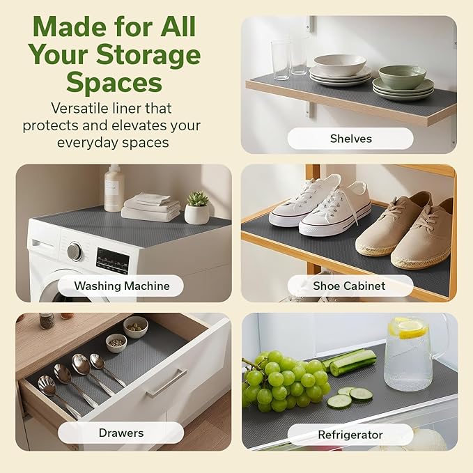 EVALAND Shelf Liners for Kitchen Cabinets Non-Adhesive 12" x 33 FT Gray Drawer Liner Non Slip, Washable Cabinet Liner, Waterproof Shelf Liners for Cabinets, Refrigerator Bathroom Pantry Cabinet Mat
