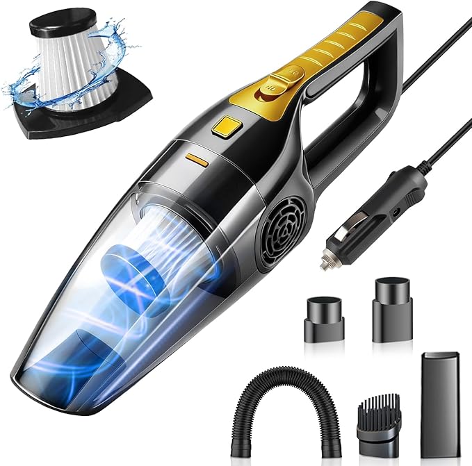 Car Vacuum Cleaner – 9000PA High Power Suction, DC 12V Portable Handheld Auto Vacuum with Attachments, Mini Car Interior Cleaner for Pet Hair, Dust, Crumbs, and Debris (Midnight Black)