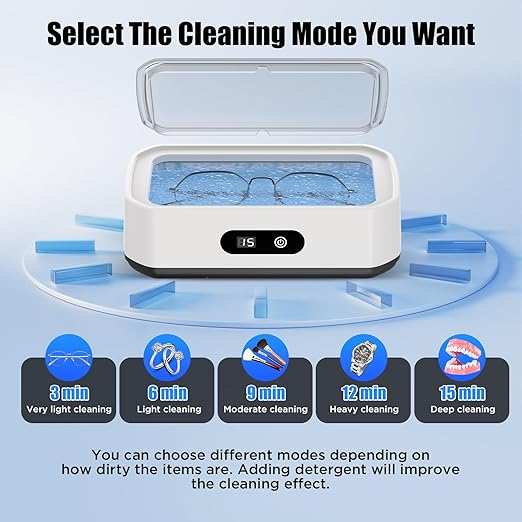 2026 Upgrade Ultrasonic Jewelry Cleaner, 50khz Large Capacity Ultrasonic Cleaner for Jewelry, Ring, Eyeglasses, Watch Strap&Dentures, Five Cleaning Modes, 304 Stainless Steel, Gift for Wife, Mom